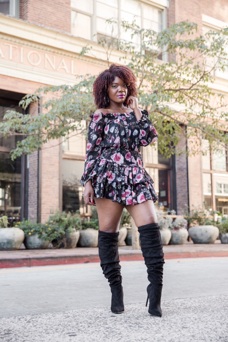 Floral dress with knee high deals boots